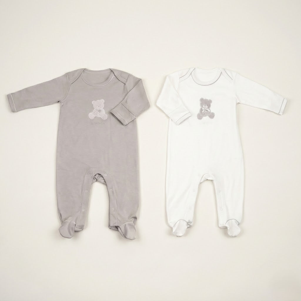 طقم أفرول مزدوج - أبيض/رمادي