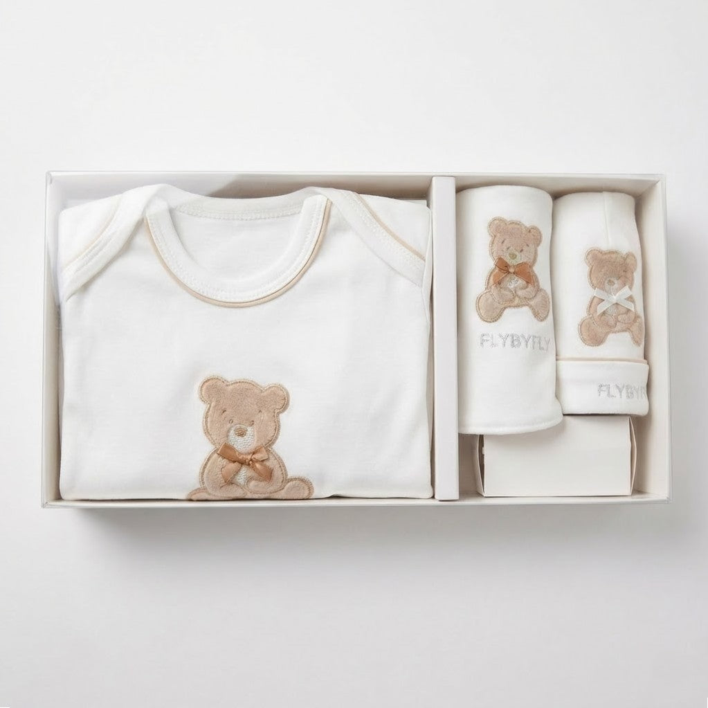 מארז אוברול + סינר וכובע - לבן\בז'