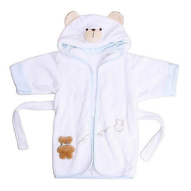 روب منشفة للأطفال - أبيض مع حواف زرقاء