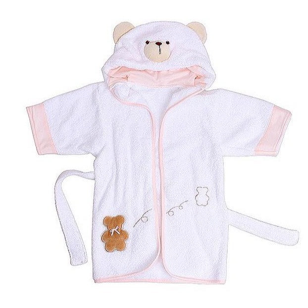 روب منشفة للأطفال - أبيض بحواف وردية