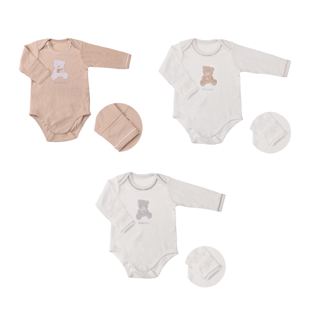 מארז מתנה לתינוק- 3 בגדי גוף דובי ראשוניים