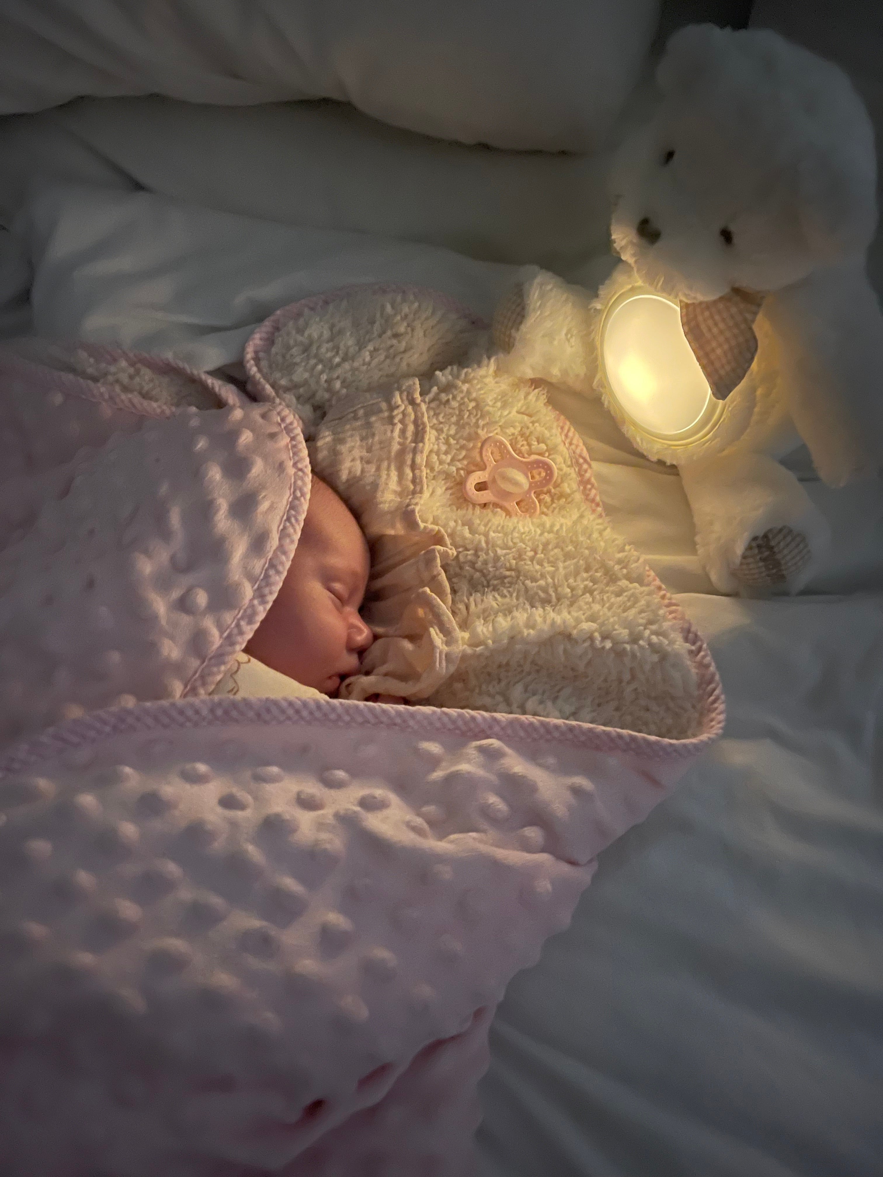 מנורת לילה לתינוק - דובי לבן&בז'