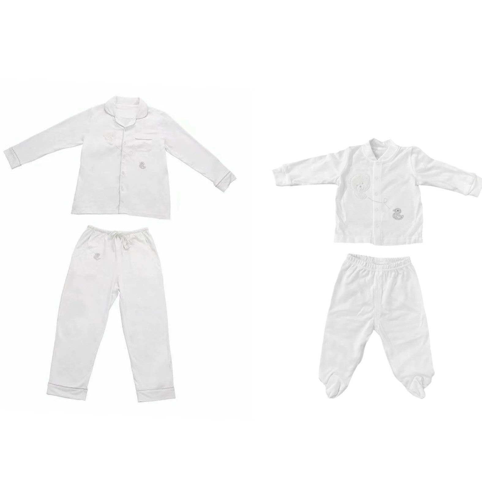 מארז ליולדת- סט פיג'מות זוגי לאם ולתינוק - לבן