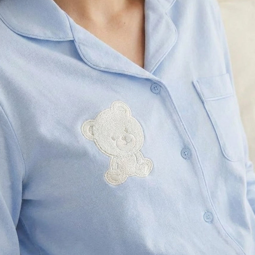 מארז ליולדת- סט פיג'מות זוגי לאם ולתינוק - כחול