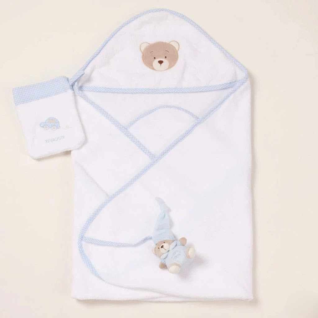 מגבת לתינוק + כפפת רחצה - כחול