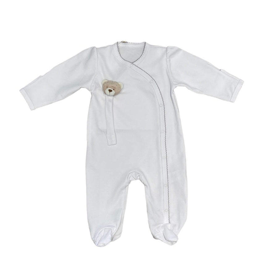 חליפת תינוק + תופסן מוצץ דובי - לבן גימור אפור 