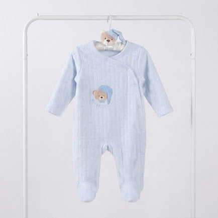 מארז אוברול+קולב דובי - כחול