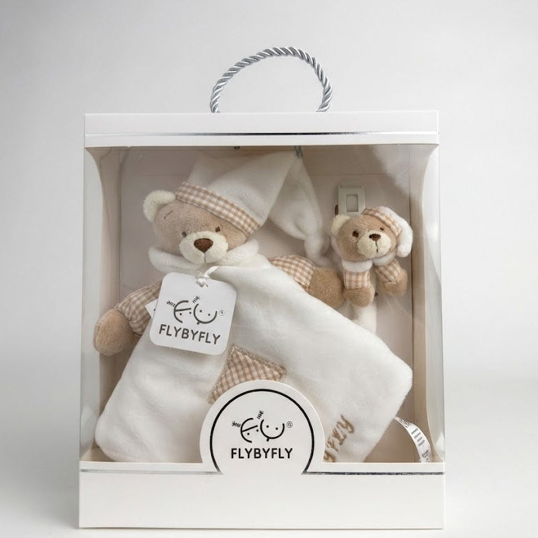 מארז מתנה סט שמיכי + מחזיק מוצץ דובי - בז'