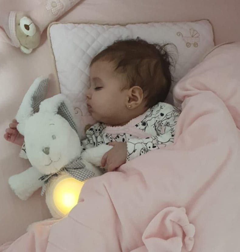 BUNNY NIGHT LIGHT WITH MUSIC - WHITE & GREY BOW TIE