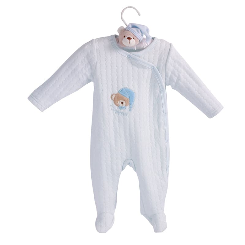 מארז מתנה- אוברול לתינוק + קולב דובי - כחול