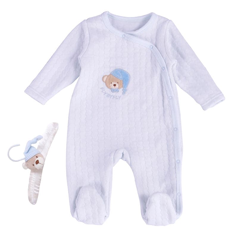 מארז מתנה- אוברול לתינוק + קולב דובי - כחול