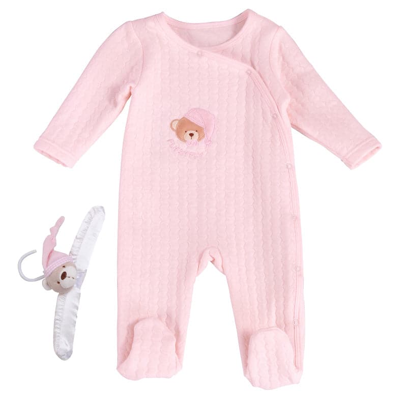 מארז אוברול+קולב דובי - ורוד