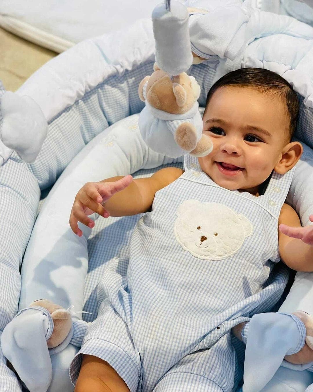 אוברול דובי משובץ - כחול