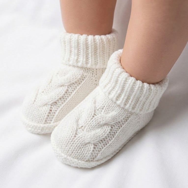 ⁨גרביים סרוגות לתינוק - לבן⁩