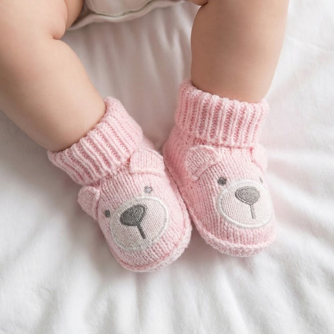 גרביים סרוגות לתינוק דובי - ורוד