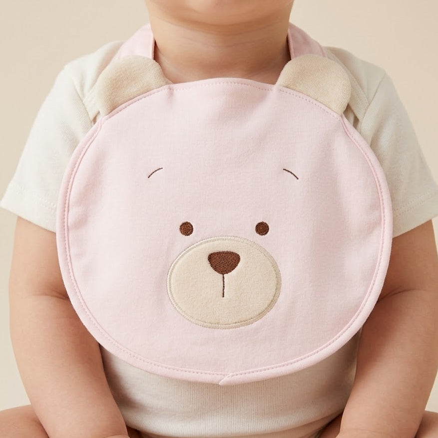 مريلة أطفال على شكل دب مستدير - وردي