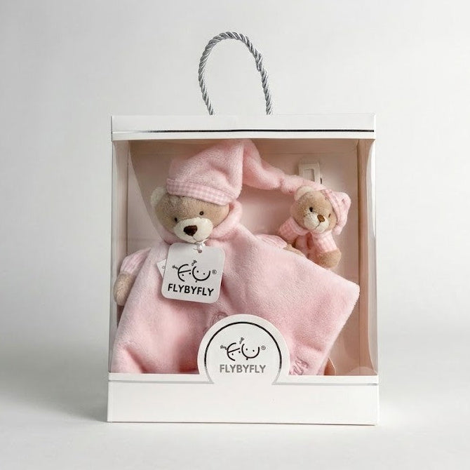 מארז מתנה סט שמיכי + מחזיק מוצץ דובי - ורוד