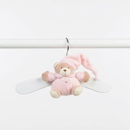 קולב עץ דובי לבגדי תינוק - ורוד