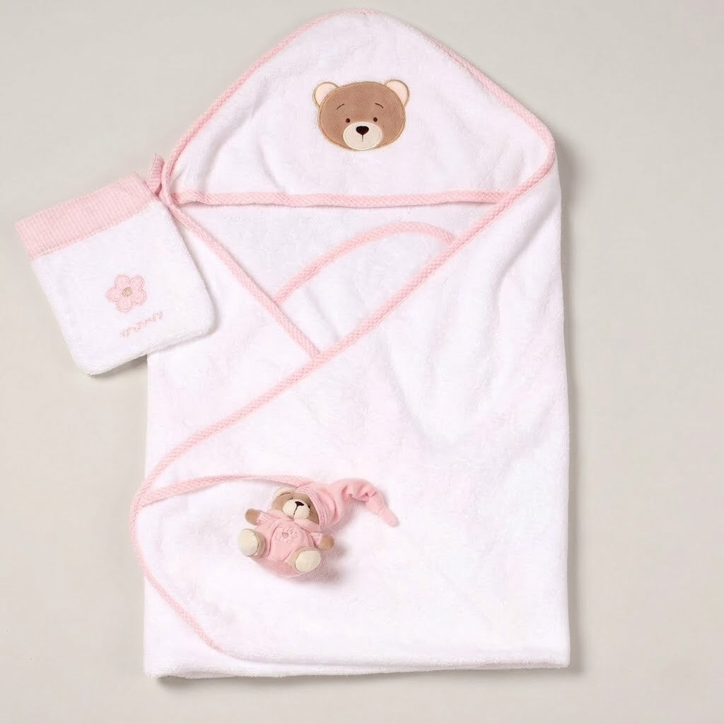 מגבת לתינוק + כפפת רחצה - ורוד