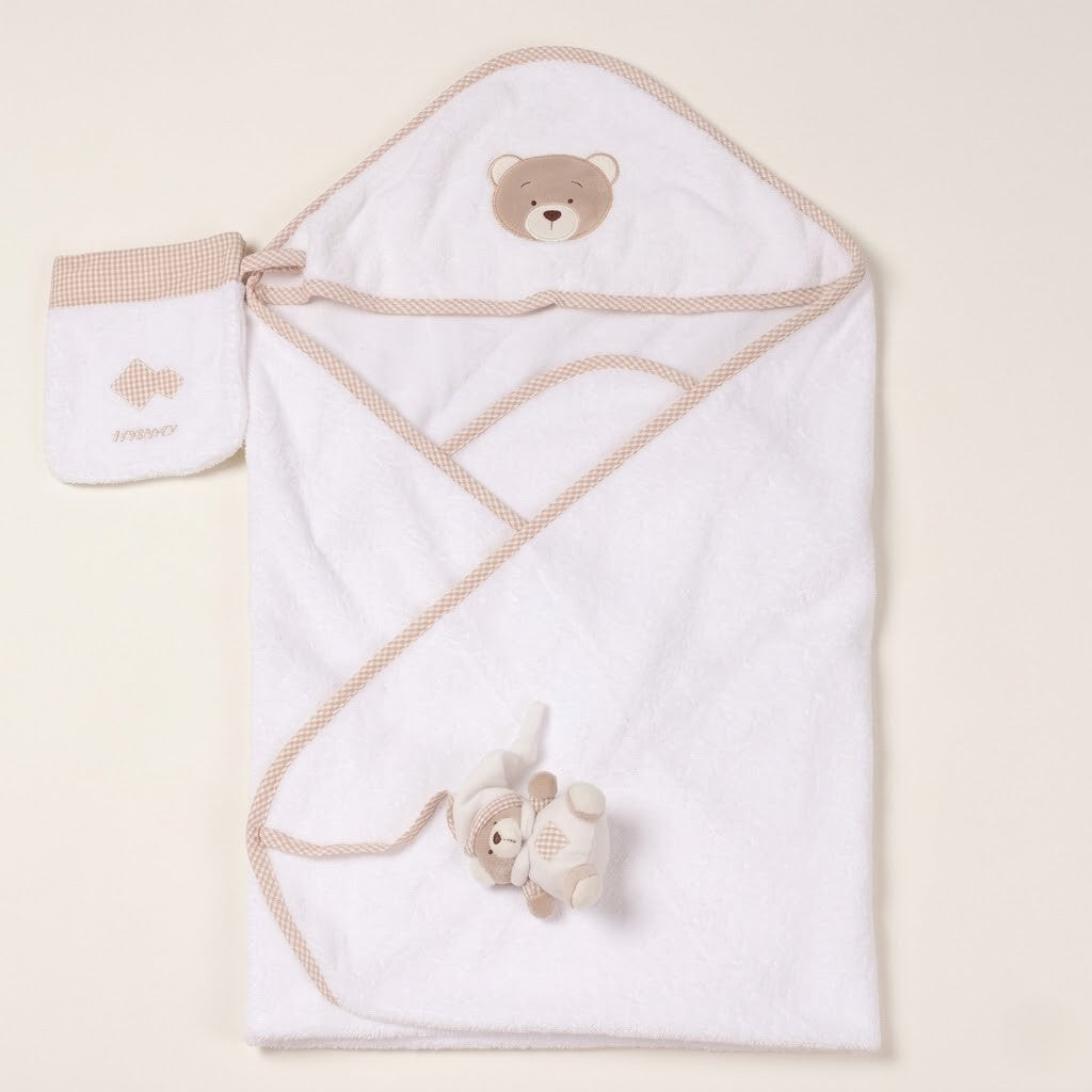 מגבת לתינוק + כפפת רחצה - בז'