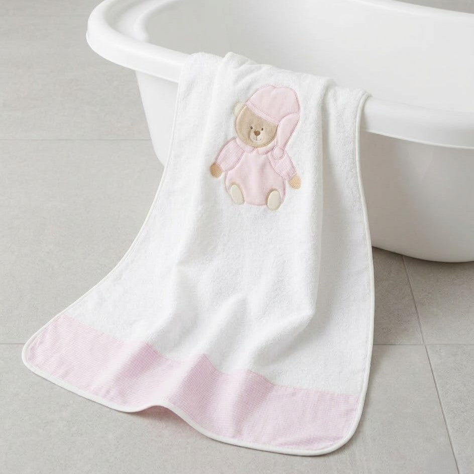 מגבת רקומה דובי - ורוד