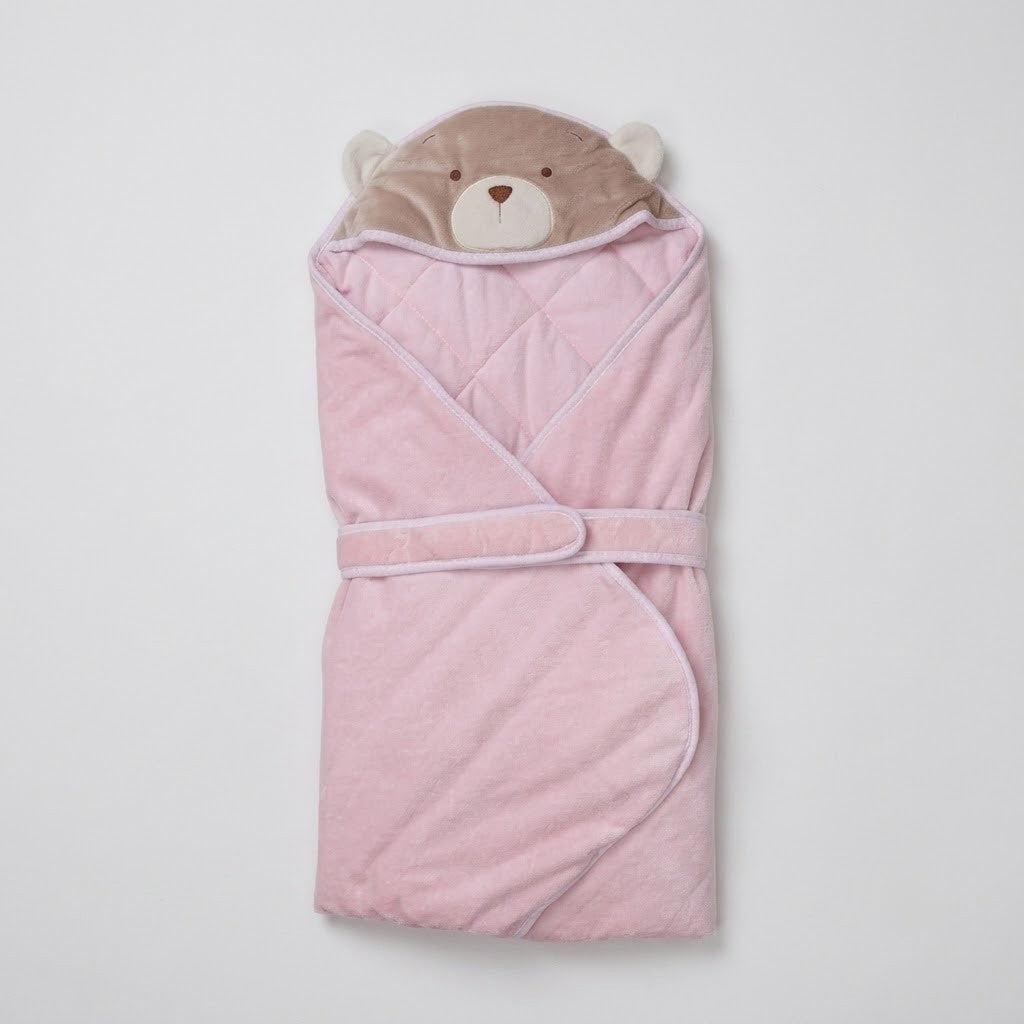 BEAR HOODED BLANKET + HAT - PINK