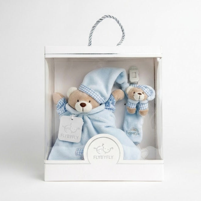 מארז מתנה סט שמיכי + מחזיק מוצץ דובי - כחול