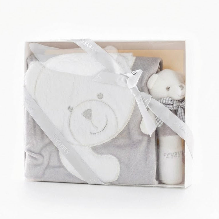 מארז מתנה לתינוק - שמיכה לעגלה & רעשן